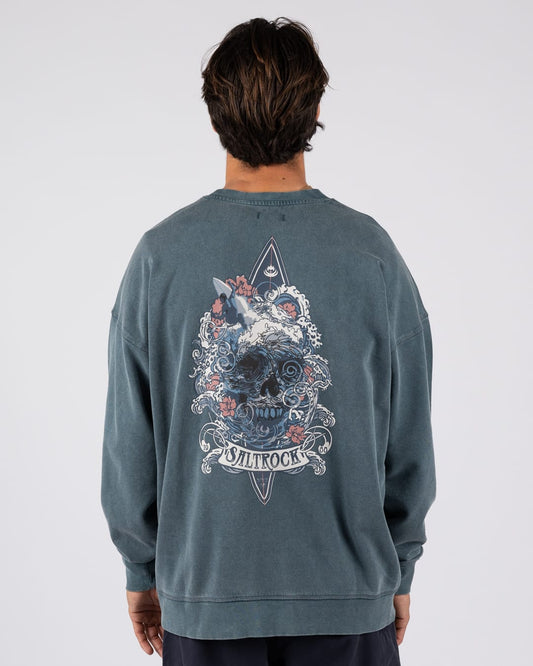 Dark Water Mens Oversized Sweatshirt Top in Blue