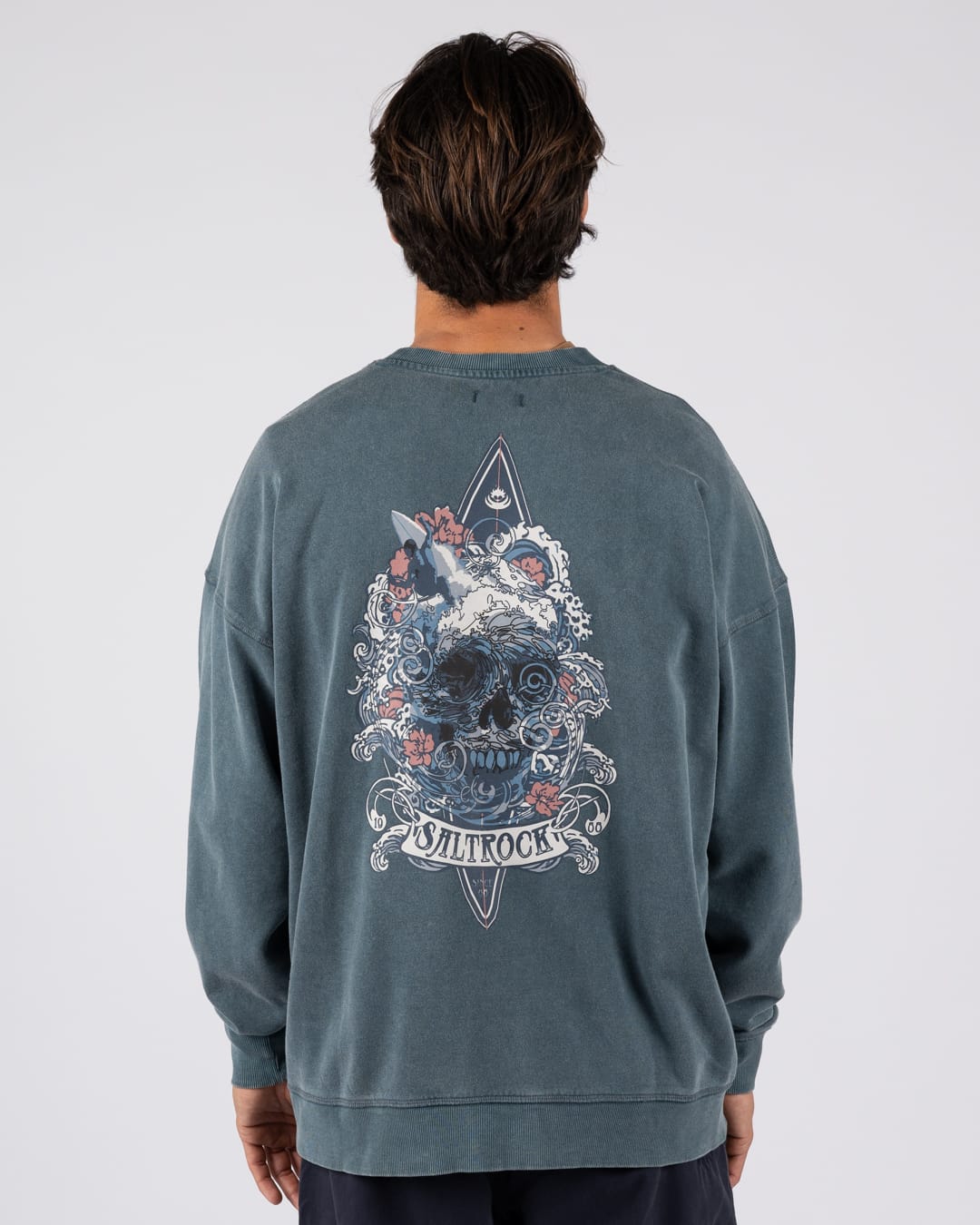 Dark Water Mens Oversized Sweatshirt Top in Blue