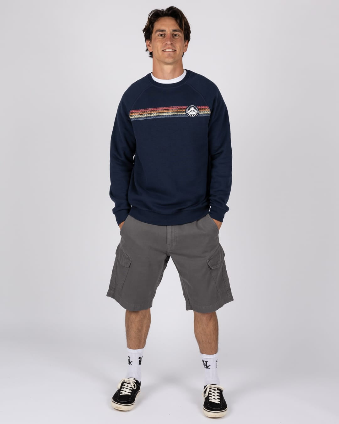 Tribal Stripe Mens Pop Hoodie in Blue