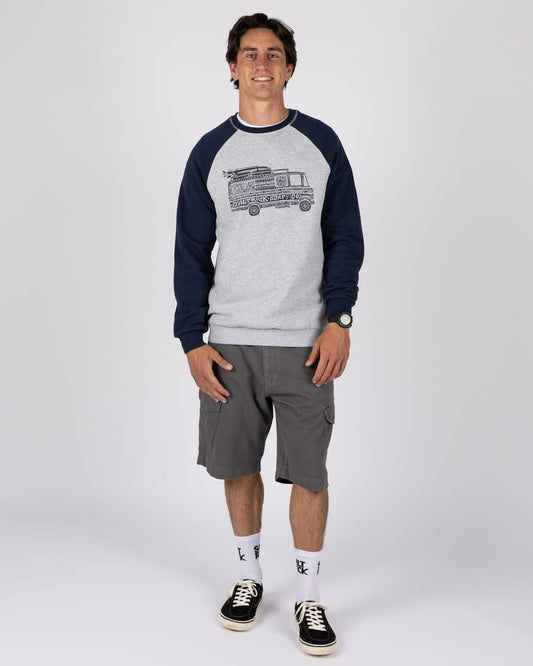 Trail Bus Mens Raglan Sweatshirt in Grey