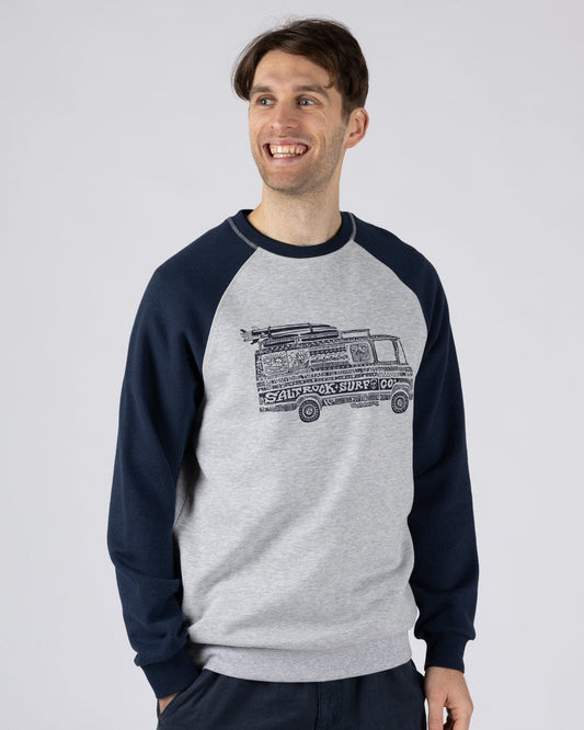 Trail Bus Mens Raglan Sweatshirt in Grey