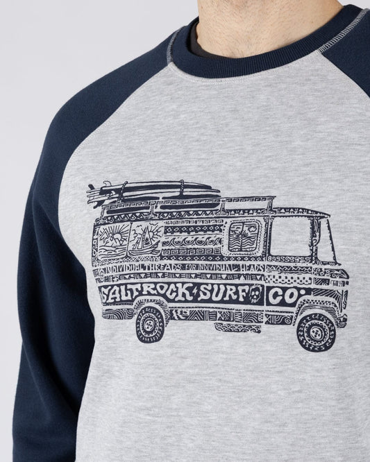 Trail Bus Mens Raglan Sweatshirt in Grey