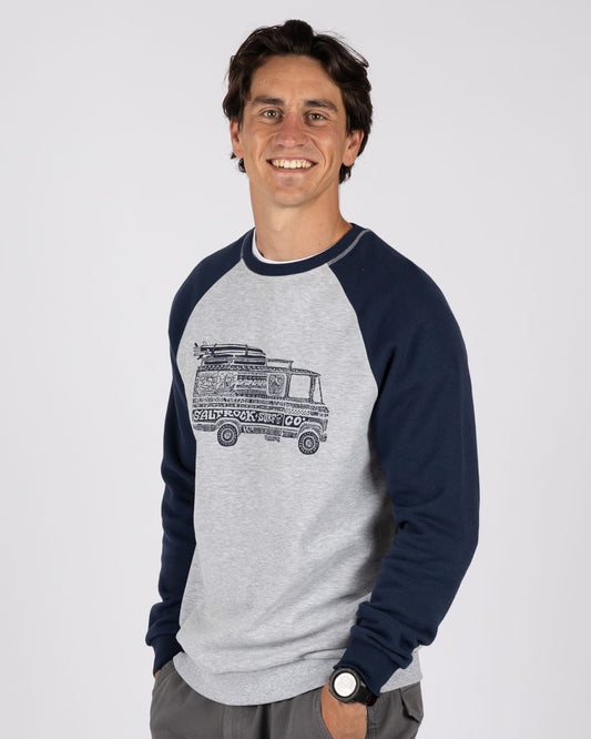Trail Bus Mens Raglan Sweatshirt in Grey