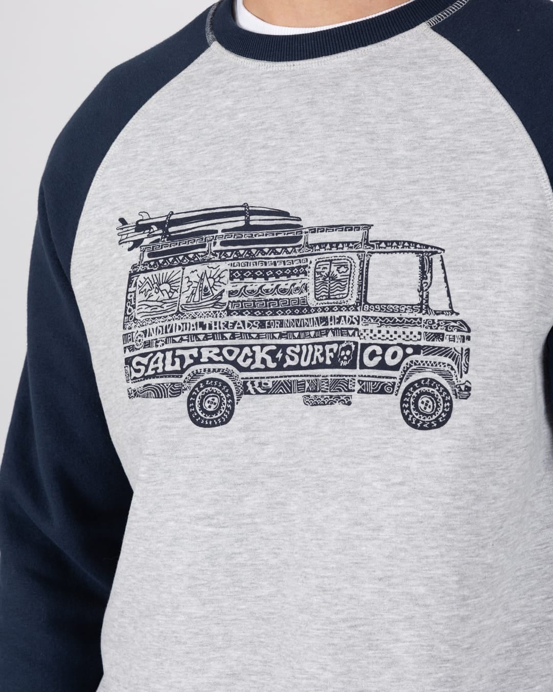 Trail Bus Mens Raglan Sweatshirt in Grey