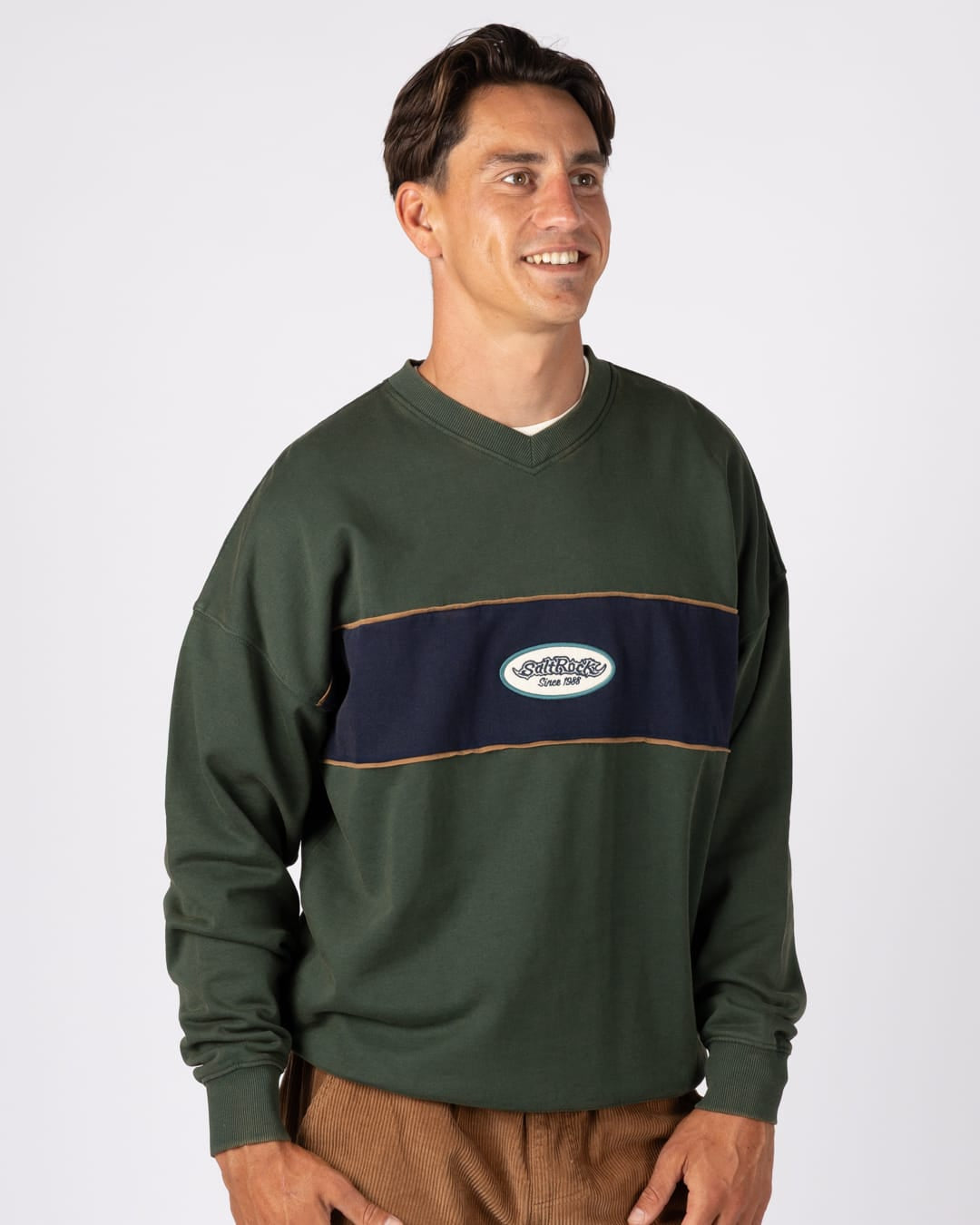 Heritage Mens Oval Badge Oversized Sweatshirt In Dark Green