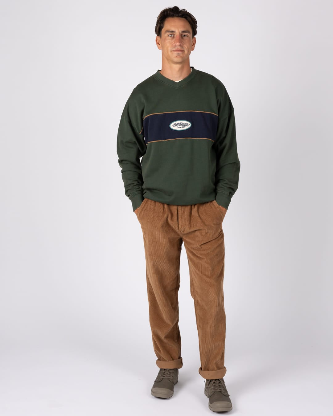 Heritage Mens Oval Badge Oversized Sweatshirt In Dark Green