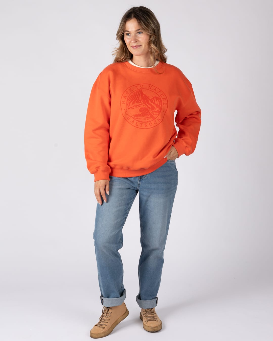 Back To Nature Womens Oversized Sweatshirt in Orange