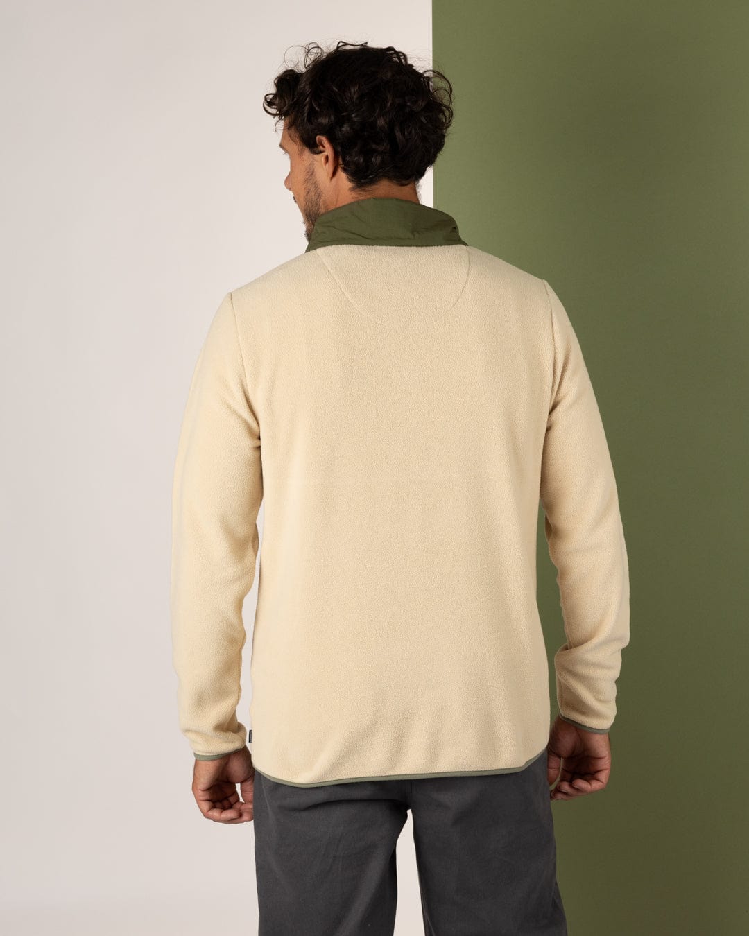 Isaac - Mens 1/4 Neck Fleece - Cream/Green