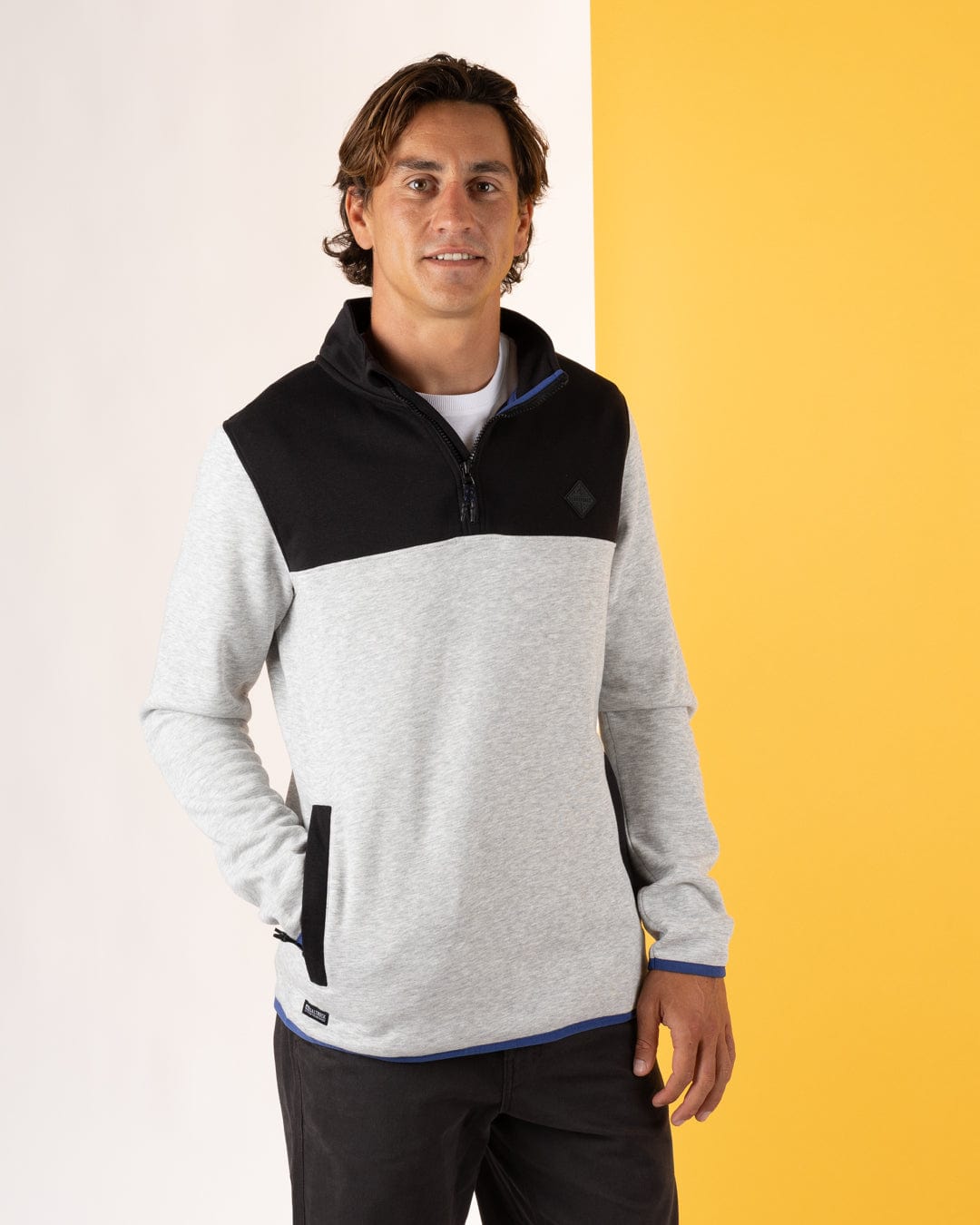Track - Mens 1/4 Neck Sweat Shirt - Black/Grey