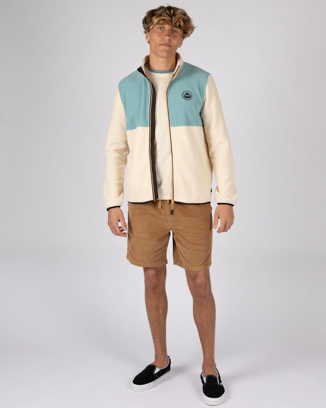 Faras Mens Zip Through Fleece in Cream