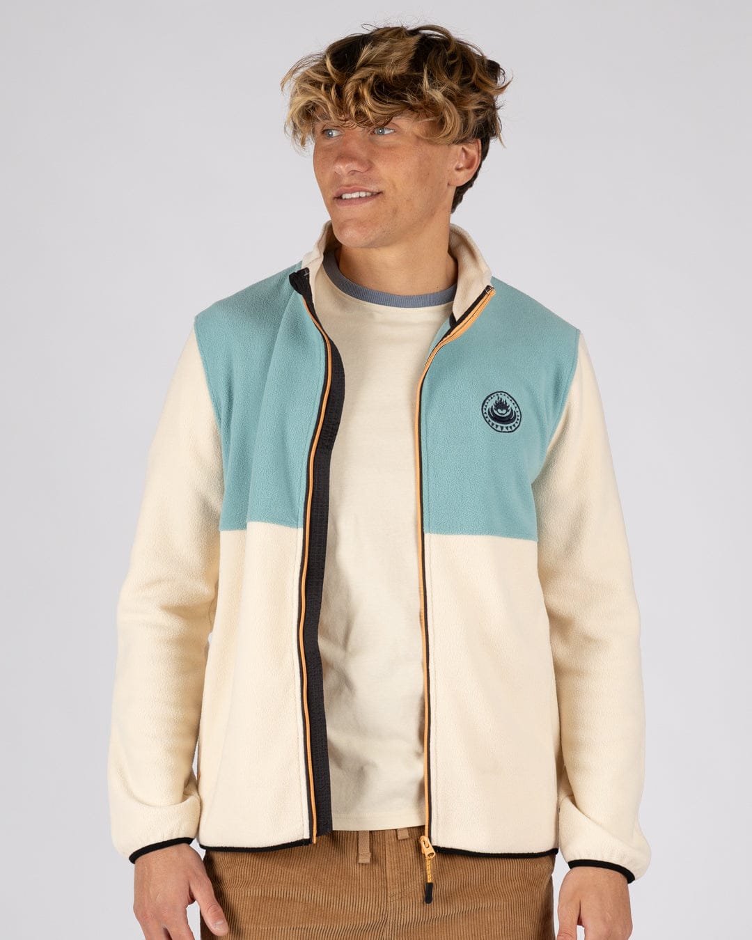 Faras Mens Zip Through Fleece in Cream