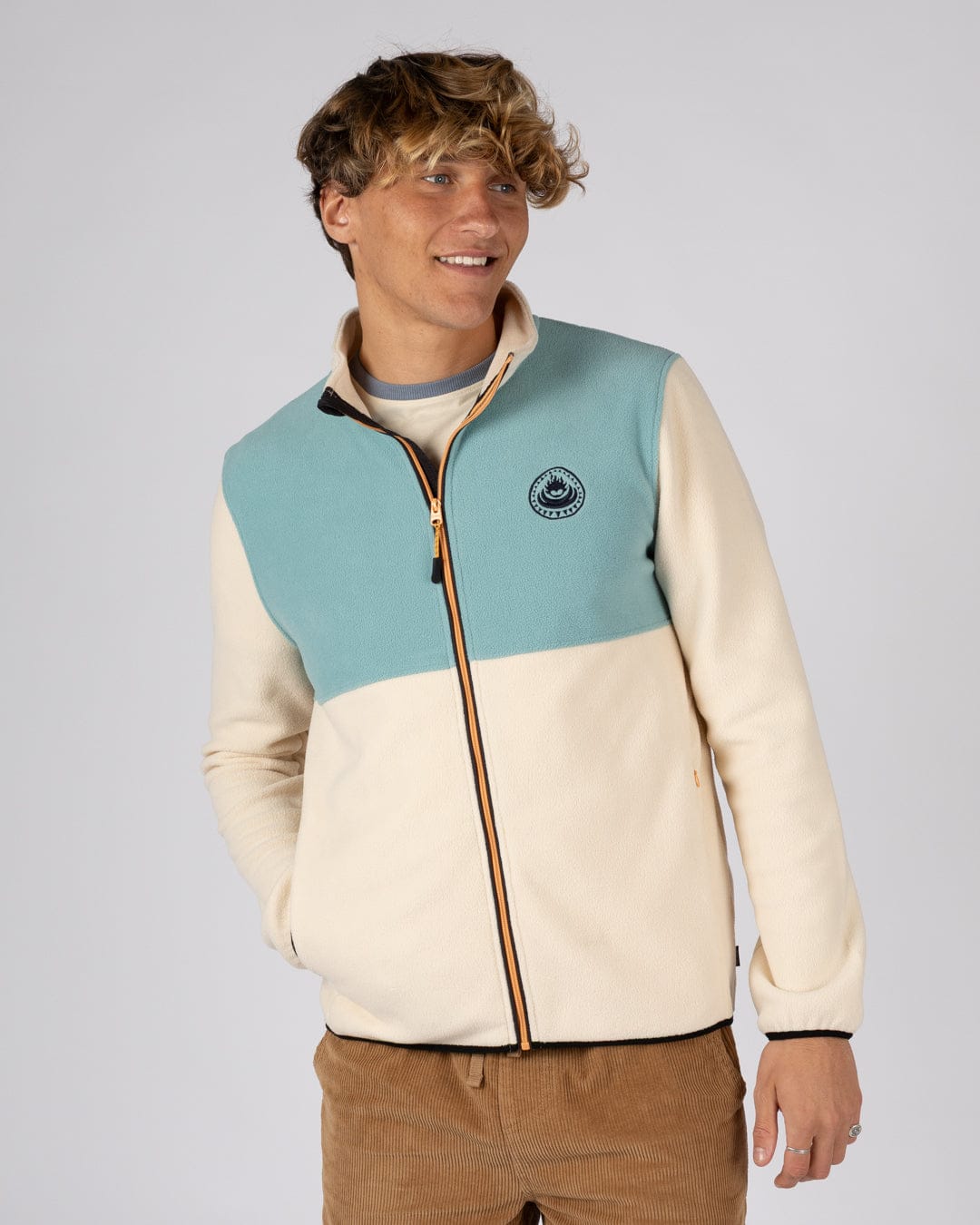 Faras Mens Zip Through Fleece in Cream