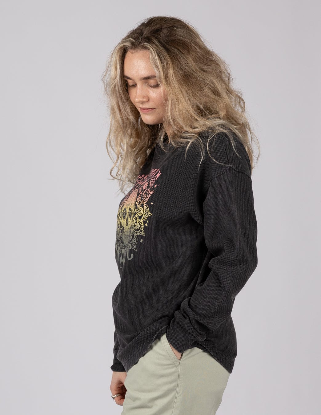 Make Magic Womens Oversized Long Sleeve T-Shirt in Dark Grey