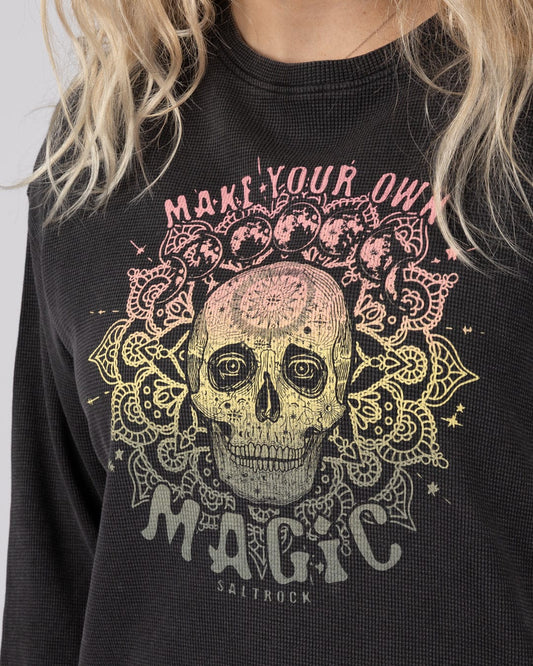 Make Magic Womens Oversized Long Sleeve T-Shirt in Dark Grey