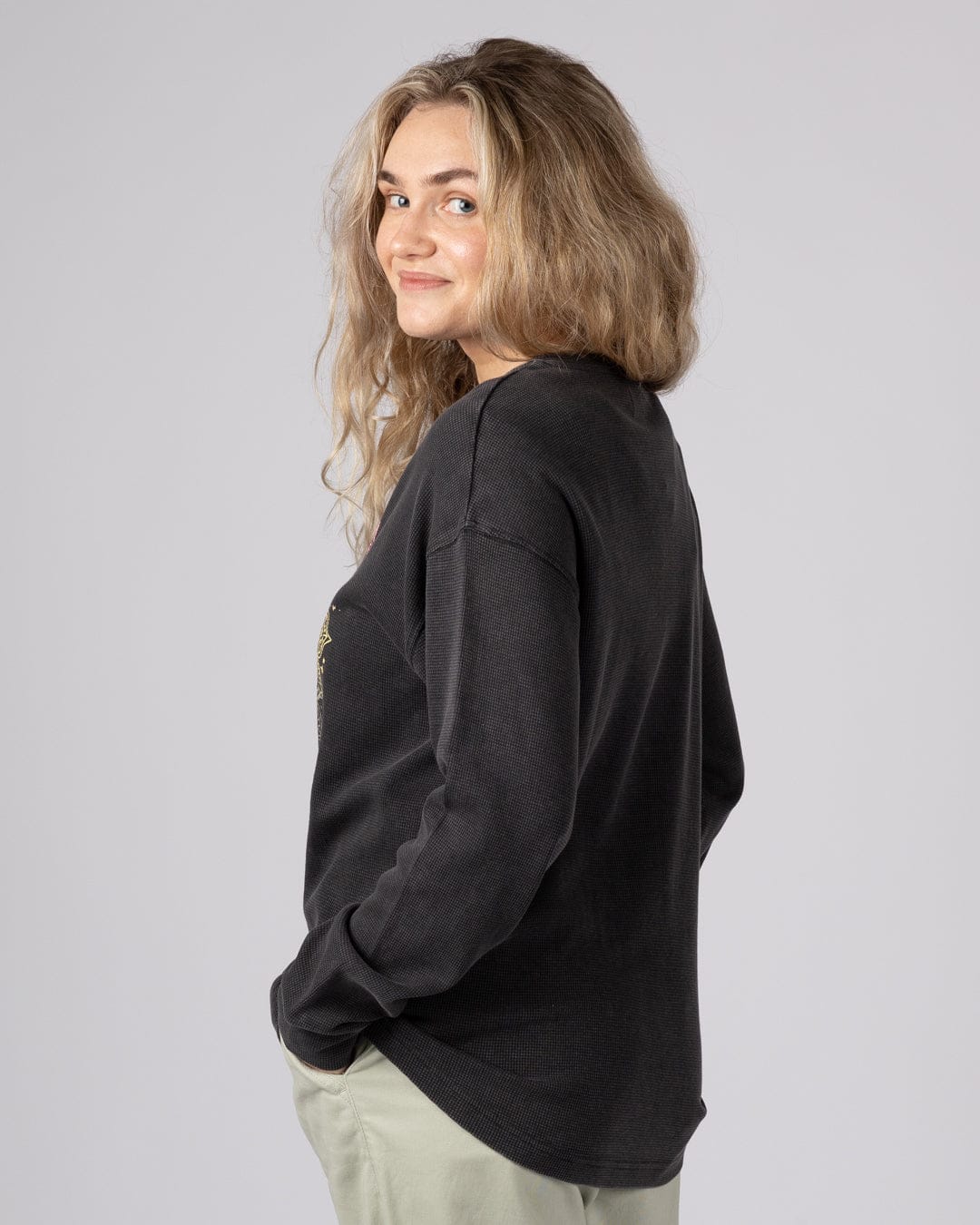 Make Magic Womens Oversized Long Sleeve T-Shirt in Dark Grey