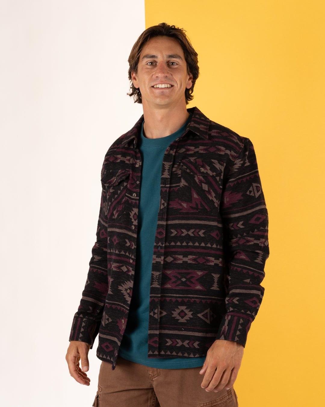 Asher - Mens Jacquard Shirt - Grey/Purple