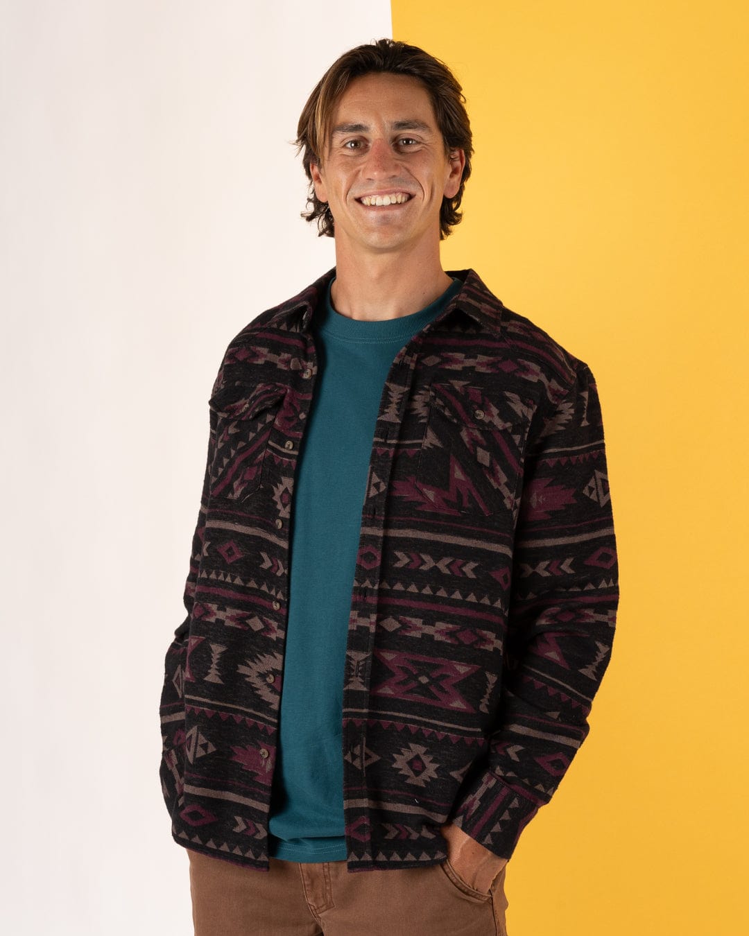 Asher - Mens Jacquard Shirt - Grey/Purple