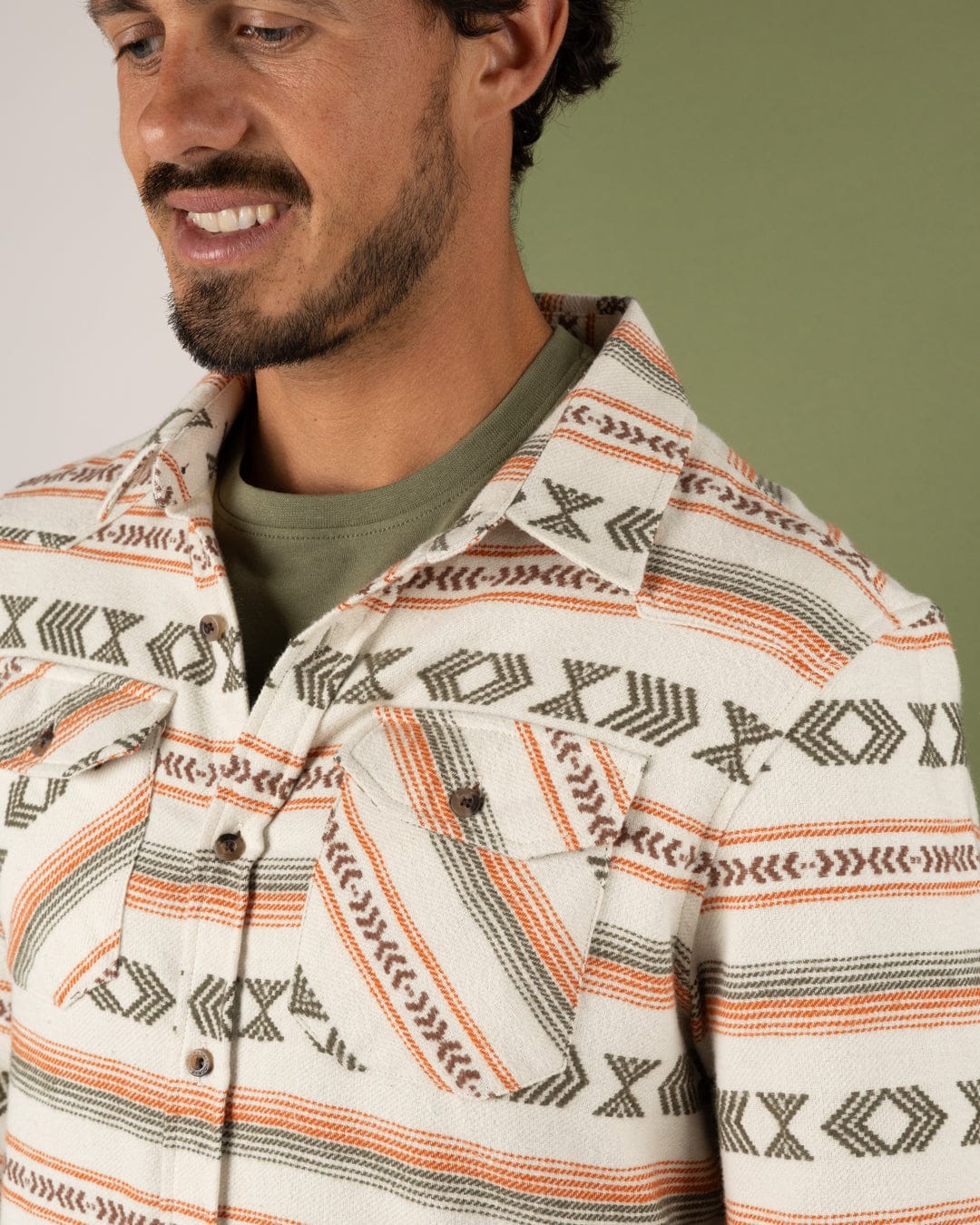 Asher - Mens Jacquard Shirt - Cream/Orange
