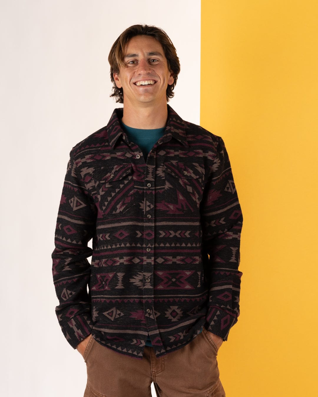 Asher - Mens Jacquard Shirt - Grey/Purple