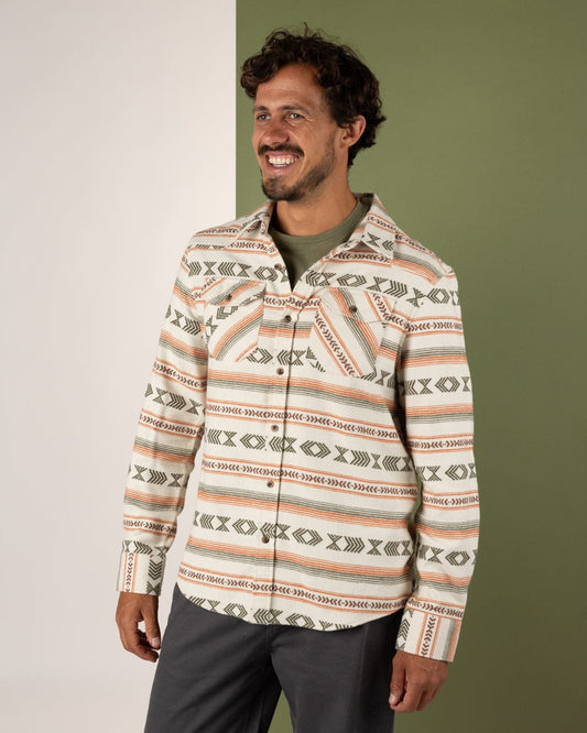 Asher - Mens Jacquard Shirt - Cream/Orange