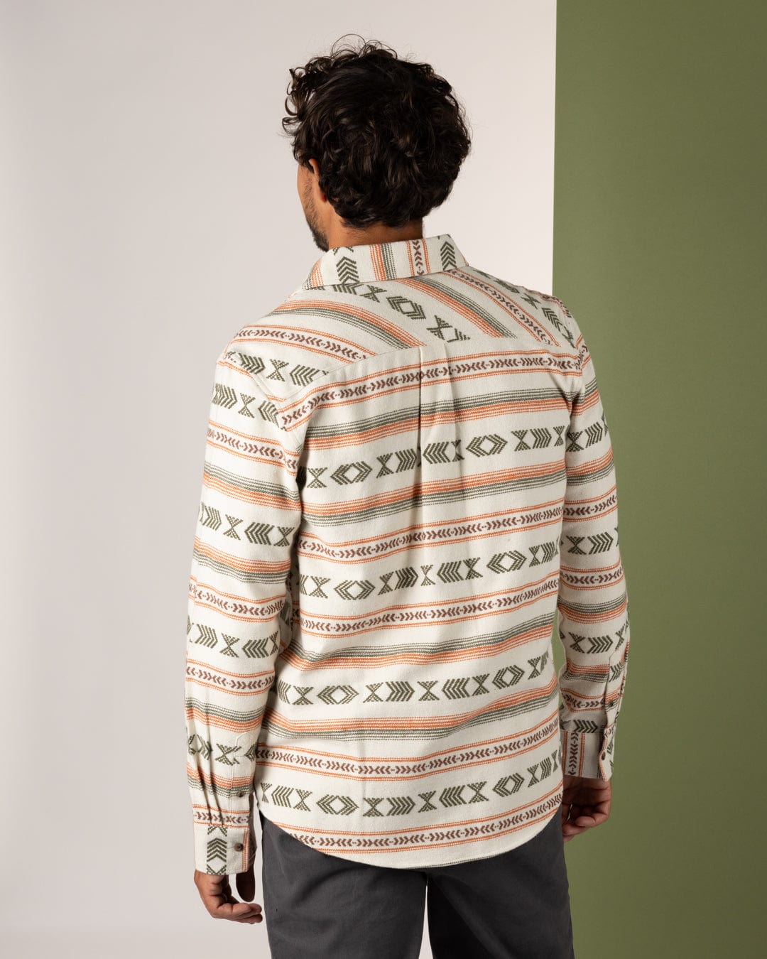 Asher - Mens Jacquard Shirt - Cream/Orange