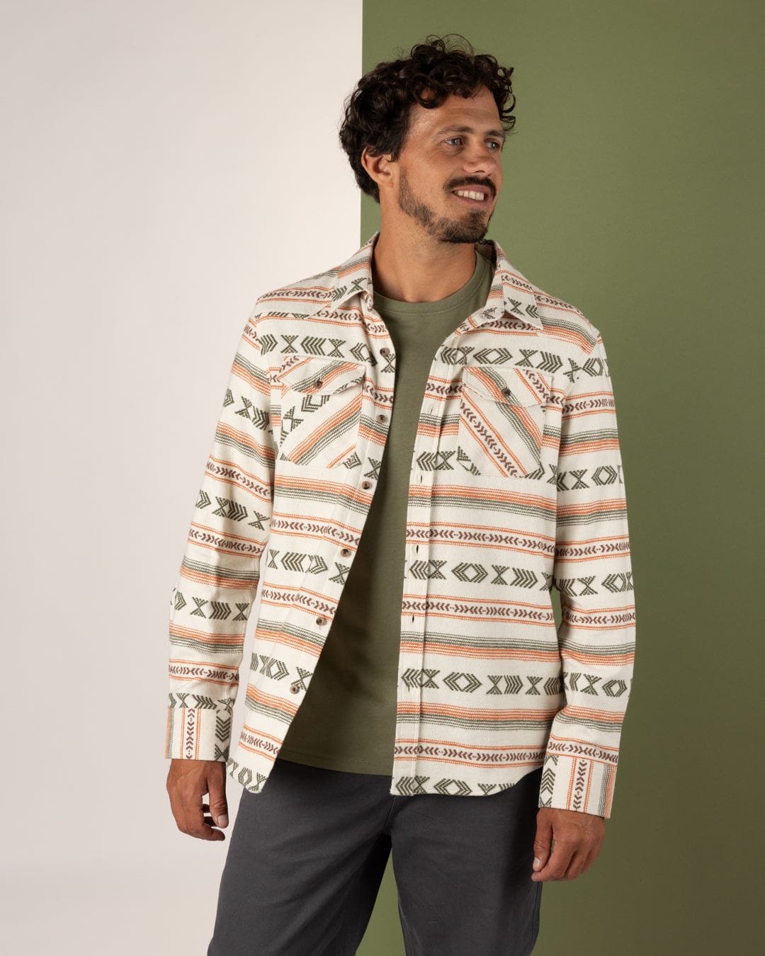 Asher - Mens Jacquard Shirt - Cream/Orange