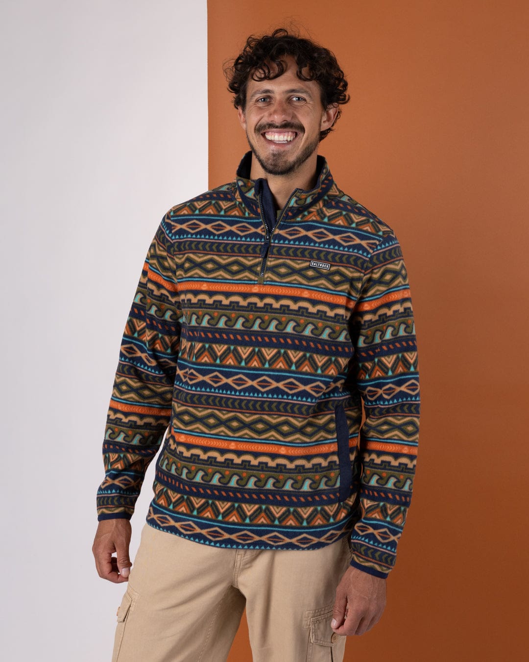 Treehouse - Mens 1/4 Neck Fleece - Orange/Green