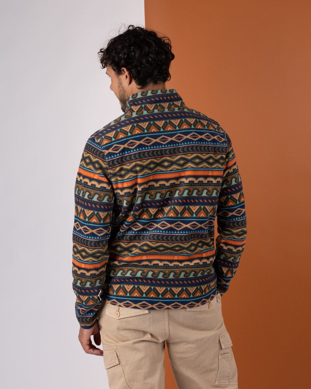 Treehouse - Mens 1/4 Neck Fleece - Orange/Green