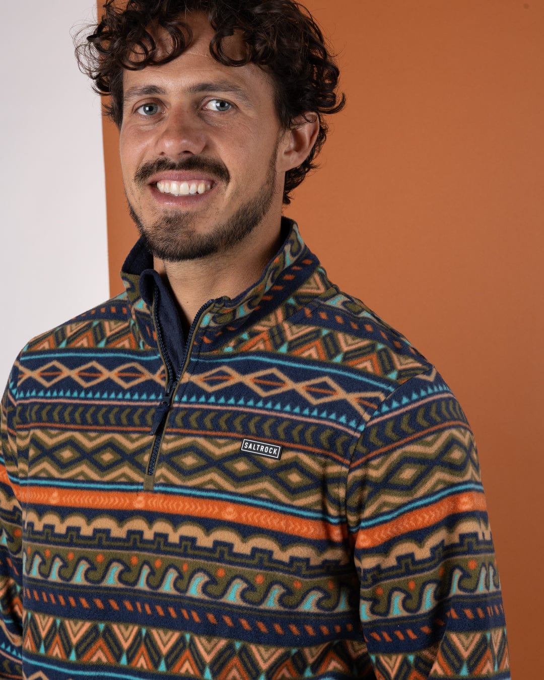 Treehouse - Mens 1/4 Neck Fleece - Orange/Green