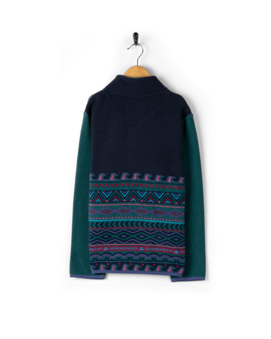 Treehouse Block - Kids 1/4 Neck Fleece - Green/Blue