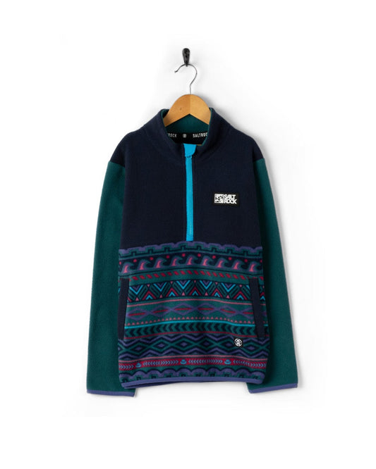 Treehouse Block - Kids 1/4 Neck Fleece - Green/Blue