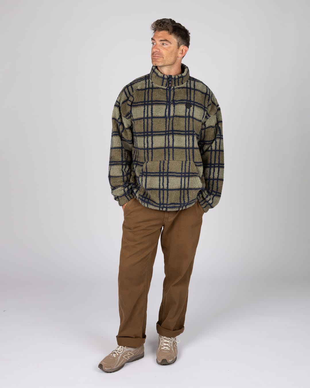 Peninsula Mens Checked 1/4 Neck Fleece In Dark Green