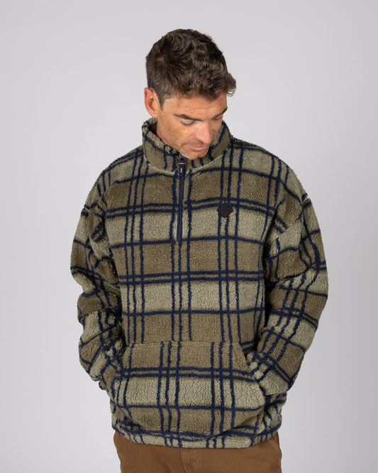 Peninsula Mens Checked 1/4 Neck Fleece In Dark Green