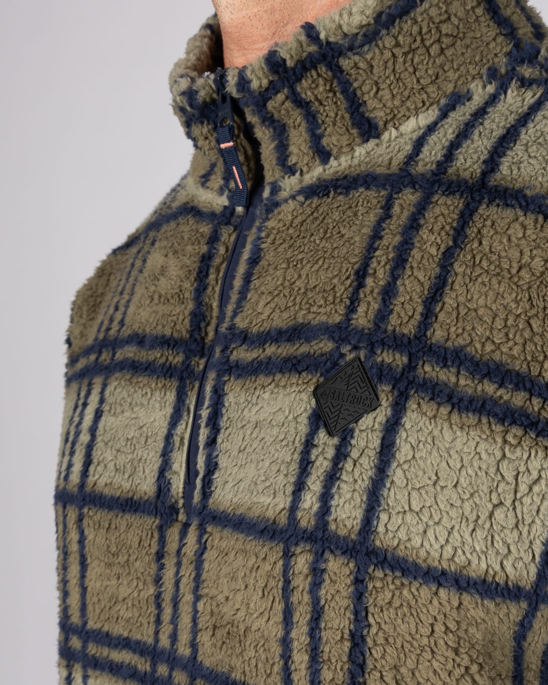 Peninsula Mens Checked 1/4 Neck Fleece In Dark Green