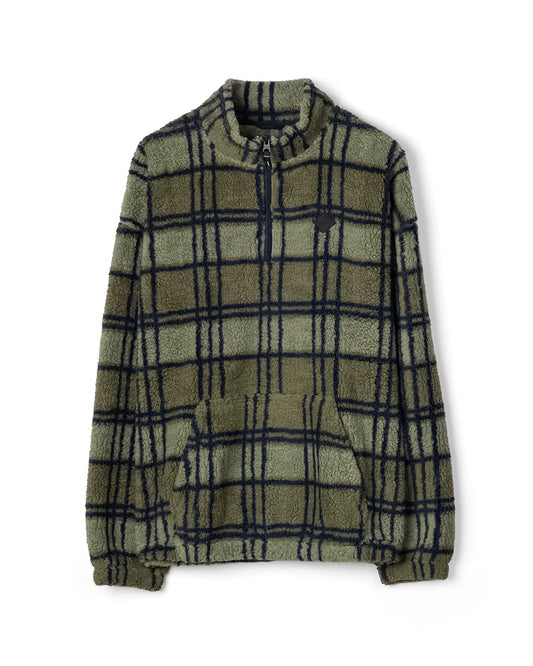 Peninsula Mens Checked 1/4 Neck Fleece In Dark Green