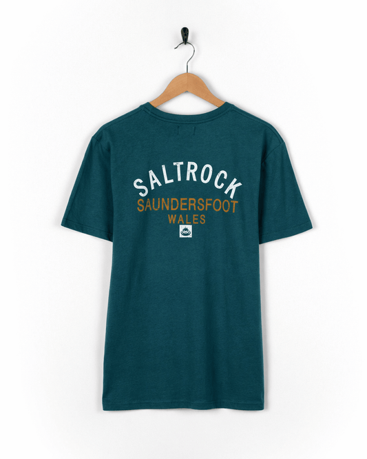 Saundersfoot Location Mens T-Shirt in Teal