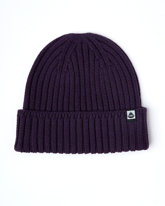 A Saltrock Maine - Fisherman Beanie - Dark Purple on a white background.