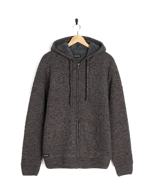 A Markus - Mens Borg Lined Knit Hoodie - Dark Grey with Saltrock branding and a chunky knit.