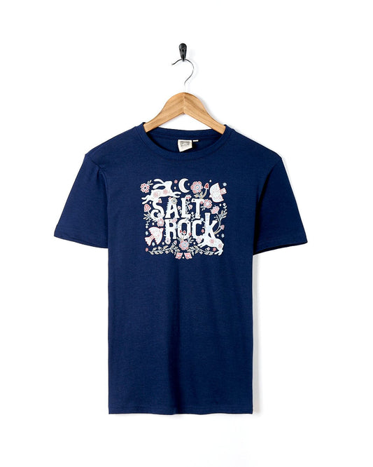 A Saltrock branded Meadow Kids T-Shirt in Dark Blue with a floral design perfect for kids.