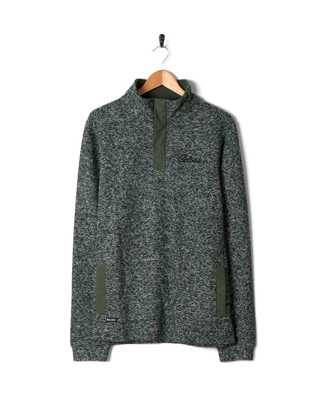 The Saltrock Meddow - 1/4 Neck Sweatshirt - Dark Green is a lightweight knit in green and black.