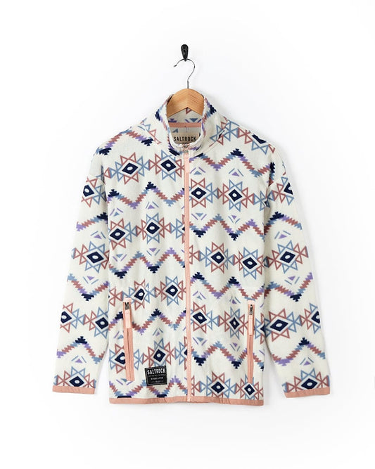 A white Micro Ida - Womens Zip Fleece - Cream jacket with an Aztec print
