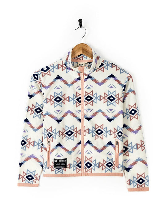 A warm Micro Ida - Kids Zip Fleece - Cream jacket with an Aztec print for added comfort, by Saltrock.