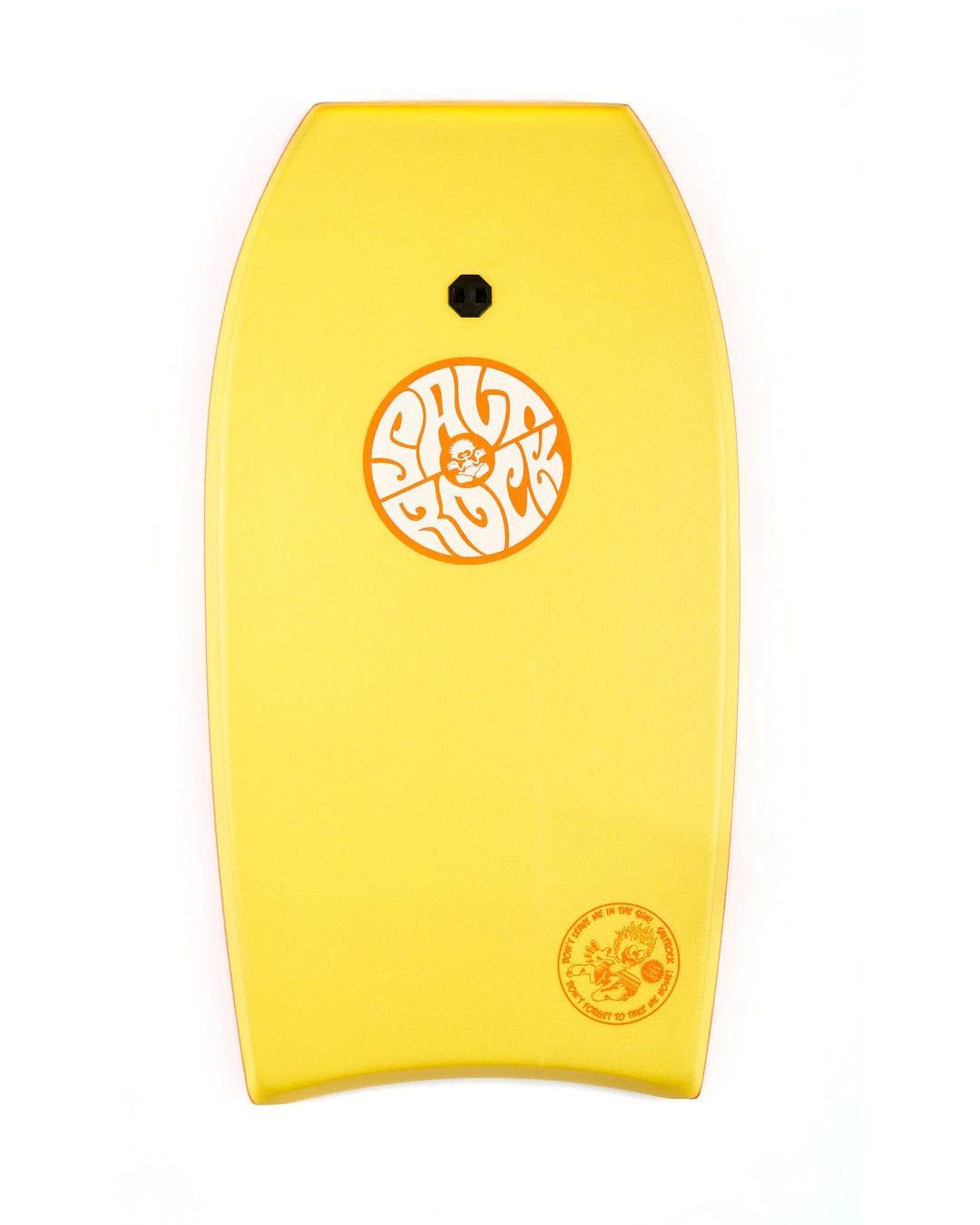 A Monstermash 37" Bodyboard - Yellow/Orange with a Saltrock logo on it.