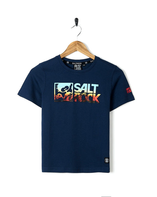 A Mount Rock - Kids Short Sleeve T-Shirt - Dark Blue by Saltrock, providing ultimate comfort.
