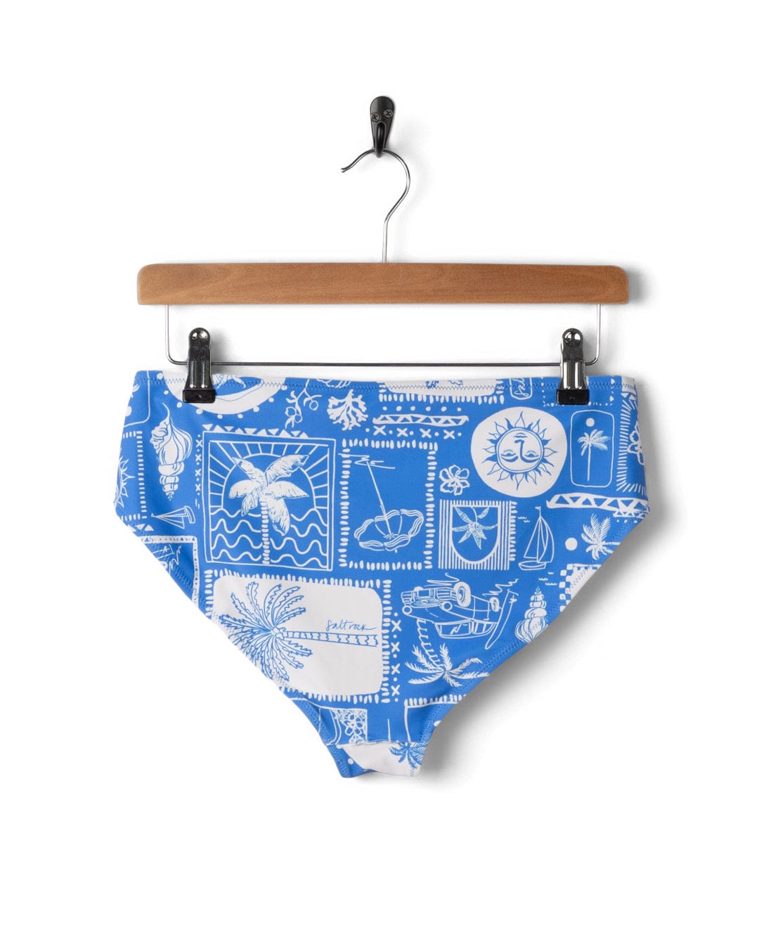 Island Tiles Womens Reversible Bikini Bottoms in Bright Blue