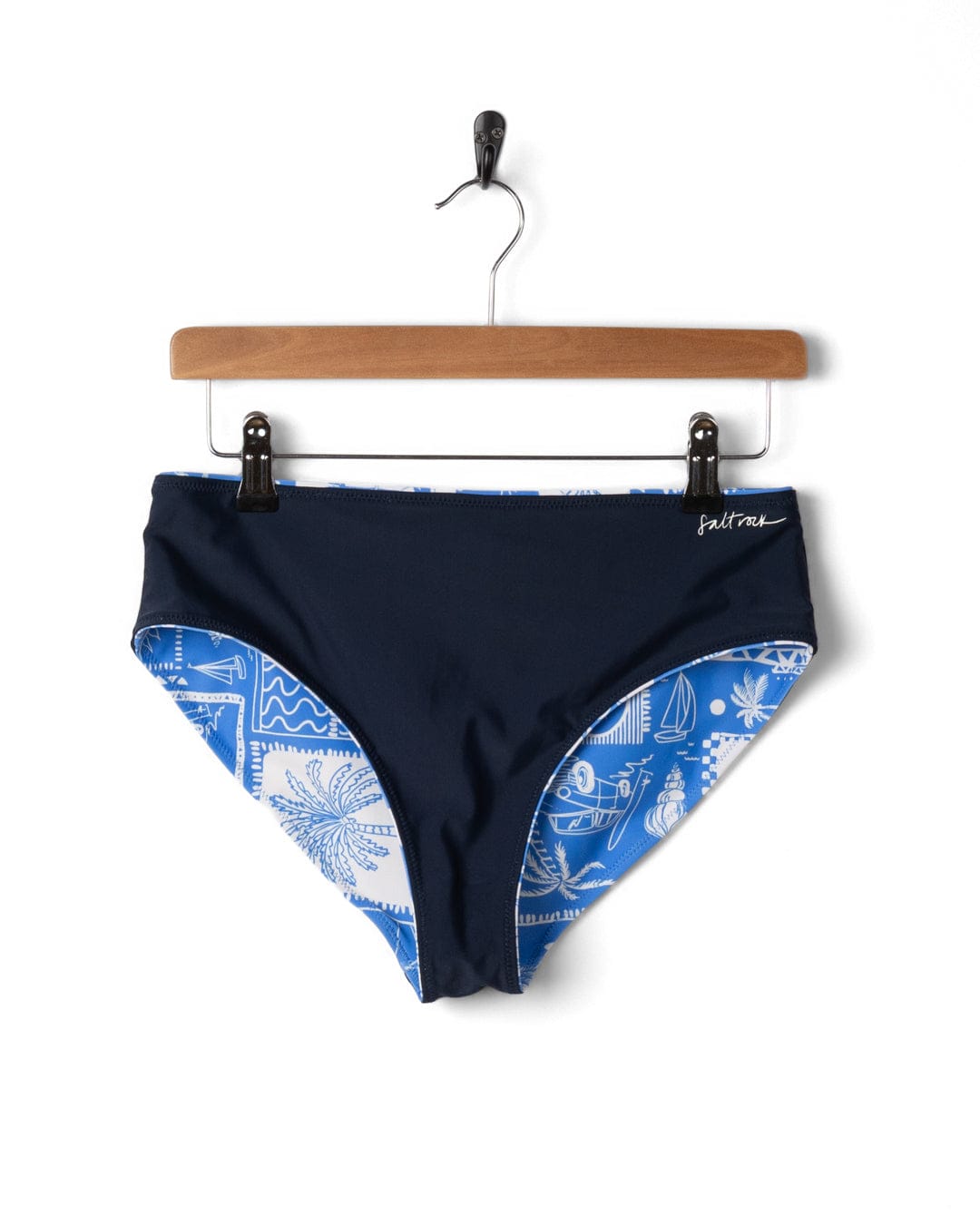 Island Tiles Womens Reversible Bikini Bottoms in Bright Blue