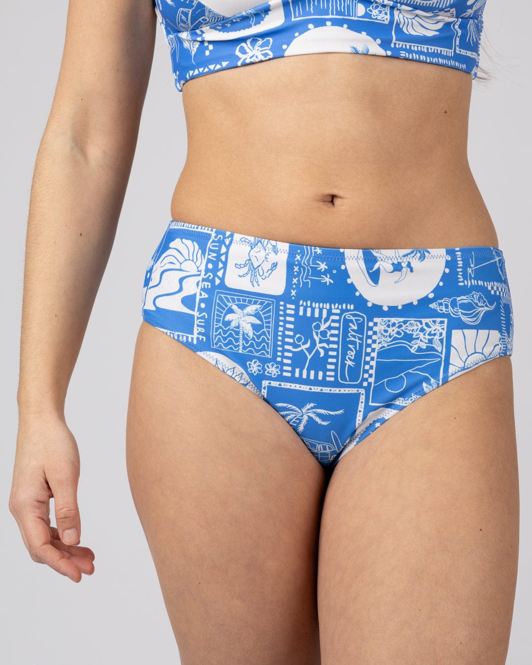 Island Tiles Womens Reversible Bikini Bottoms in Bright Blue