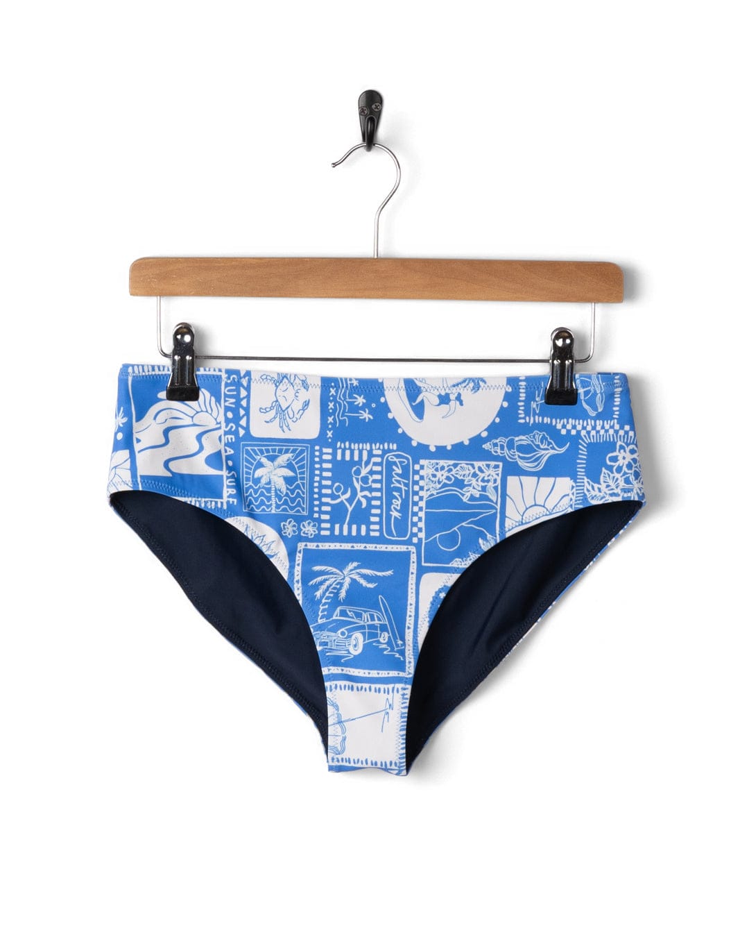 Island Tiles Womens Reversible Bikini Bottoms in Bright Blue
