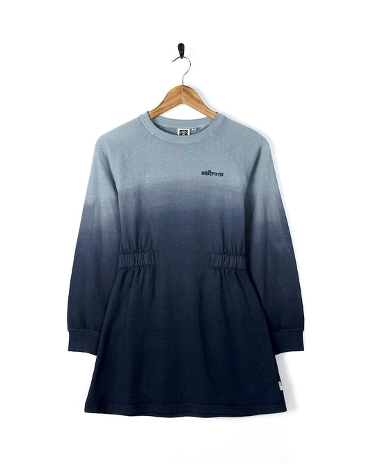 A Saltrock Nola - Kids Dip Dye Sweatshirt - Blue hanging on a hanger.