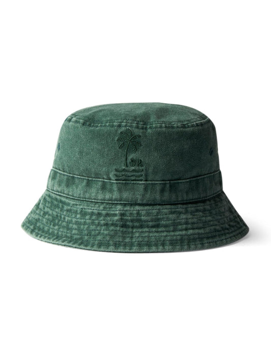 Saltrock's Palm Bucket Hat - Green features an embroidered palm tree design on a white background.